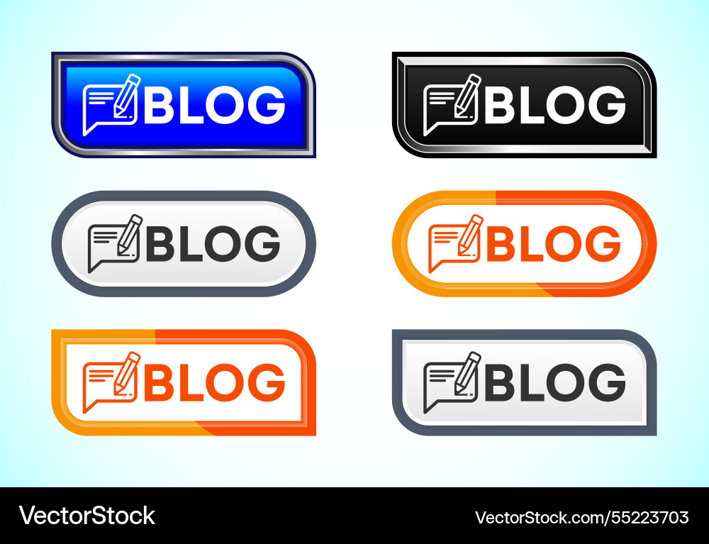 Blog button set of different shapes and colors Vector Image