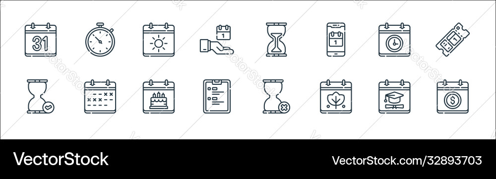 Calendar and date line icons linear set quality Calendar and date line icons linear set quality vector image