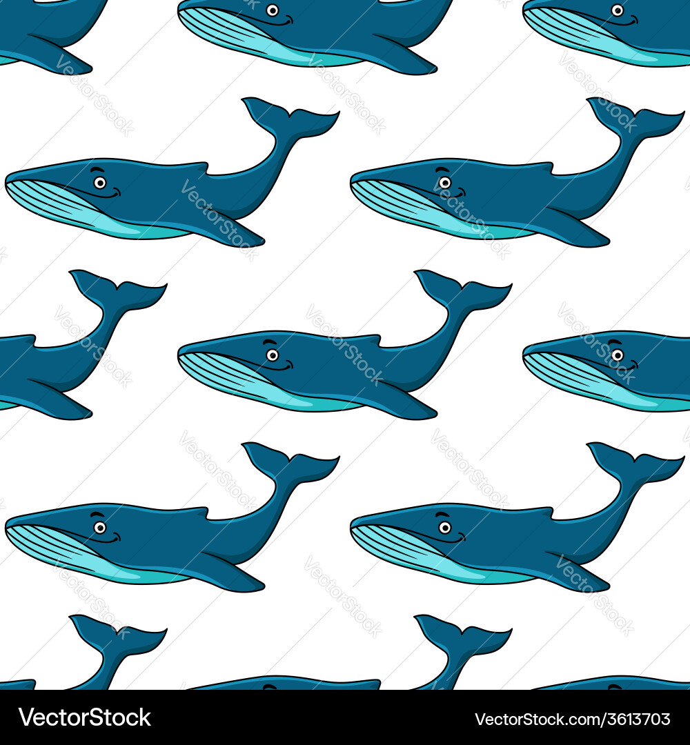 Cute Cartoon Blue Whales Seamless Pattern Vector Image