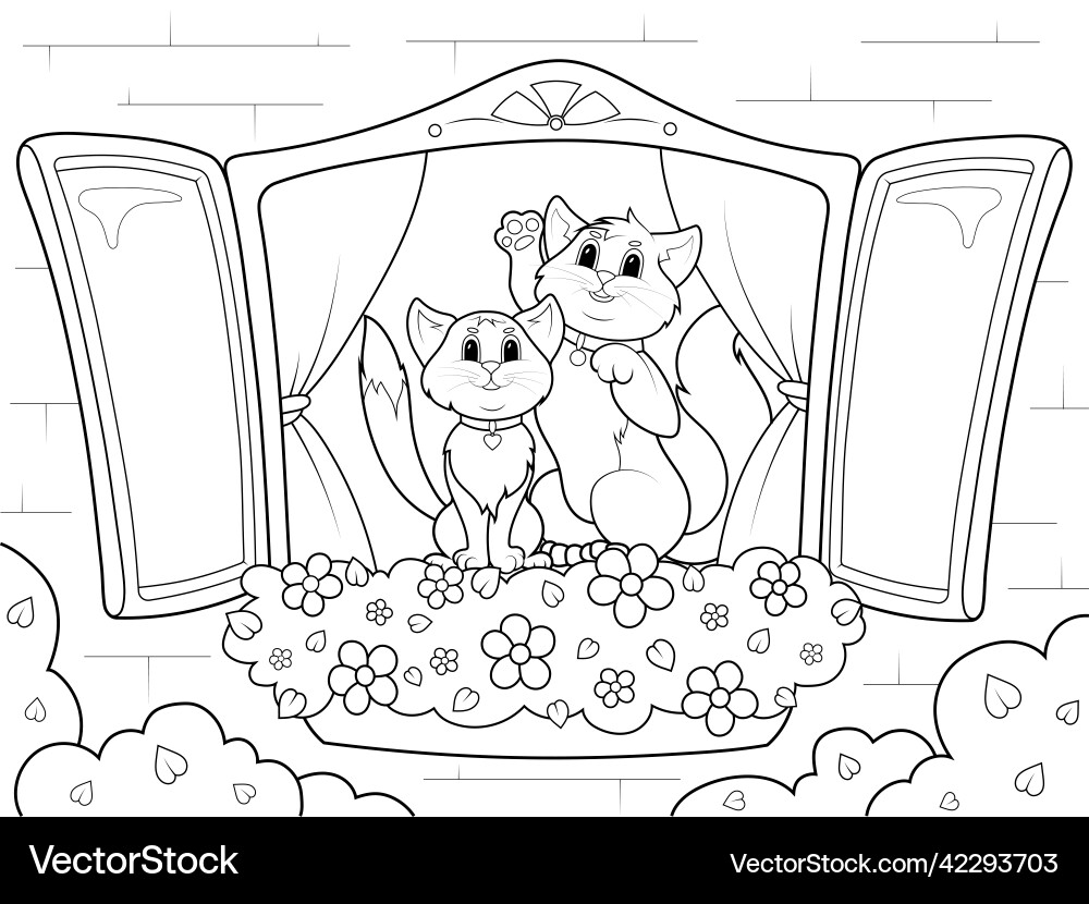 Family of cats is sitting on the windowsill view Family of cats is sitting on the windowsill view vector image