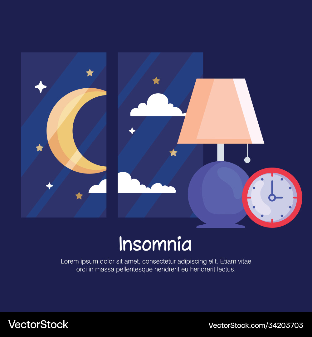 Insomnia lamp clock and moon at window Insomnia lamp clock and moon at window vector image