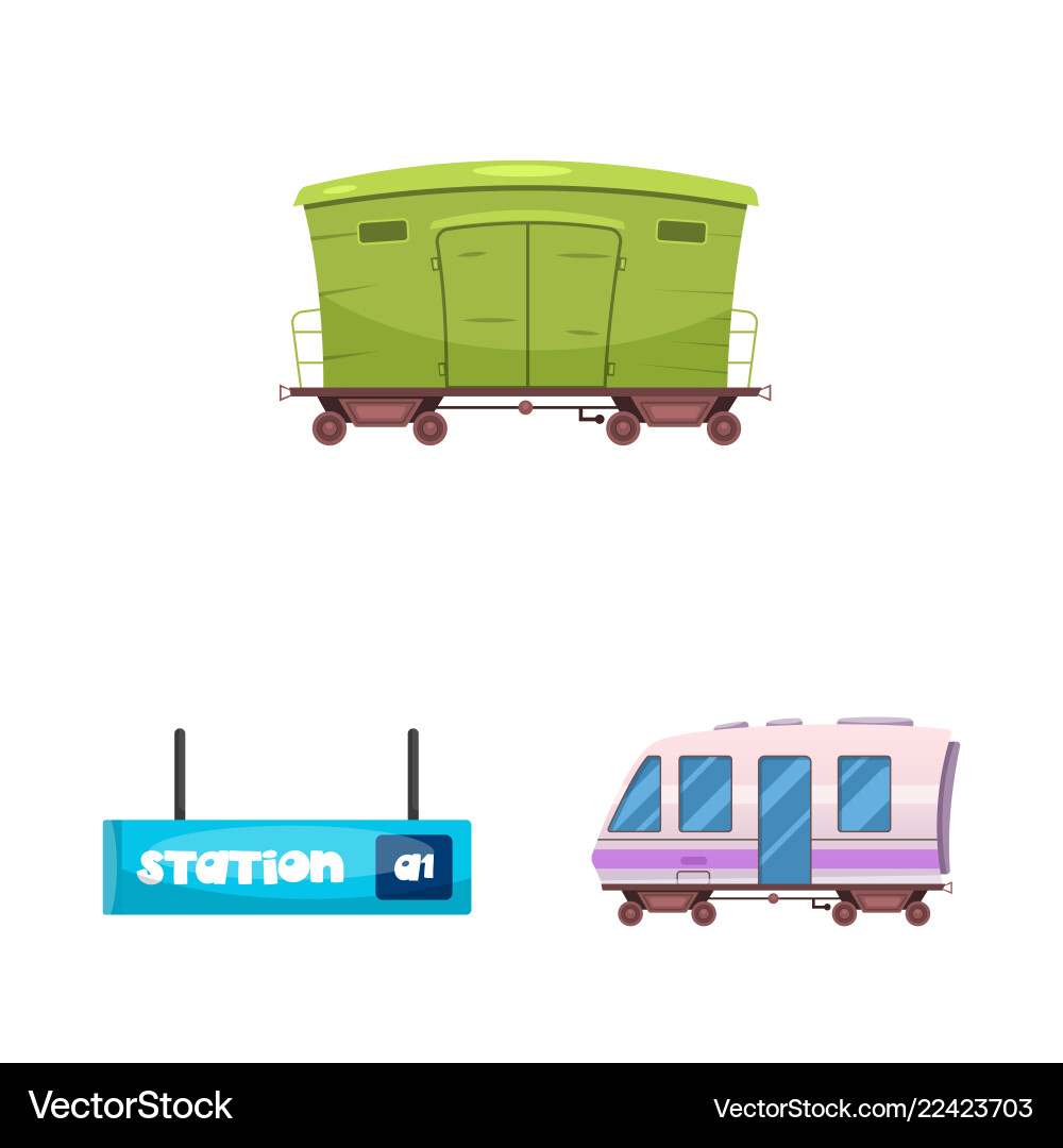 Isolated object of train and station sign set Isolated object of train and station sign set vector image