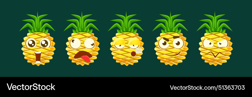 Pineapple character emotion and face expression Pineapple character emotion and face expression vector image