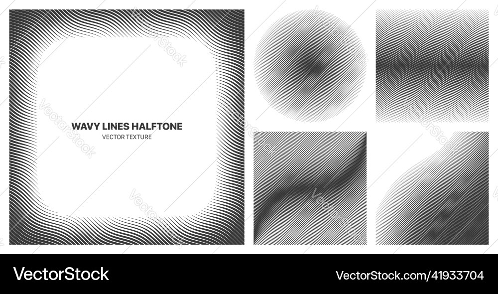 Assorted various contrast halftone wavy lines vector image