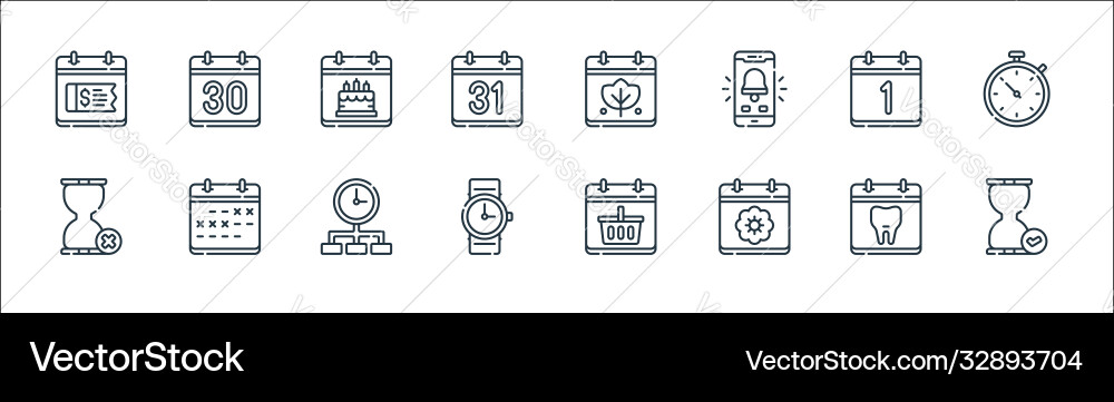 Calendar and date line icons linear set quality Calendar and date line icons linear set quality vector image