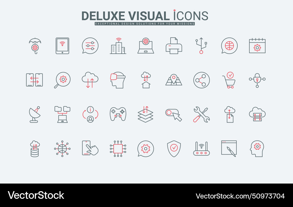 Data technology thin black and red line icons set vector image