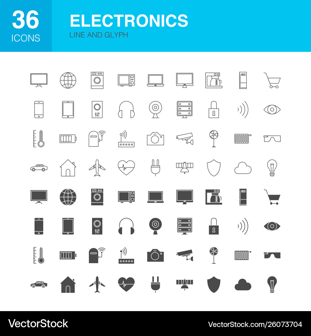Electronics Line Icons - Tech Glyph Set vector image