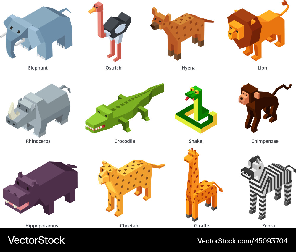 Isometric african animals low poly zoo polygonal vector image