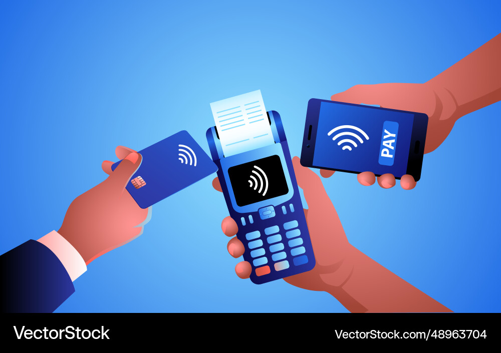 Man using nfc technology from his mobile phone Man using nfc technology from his mobile phone Vector Image