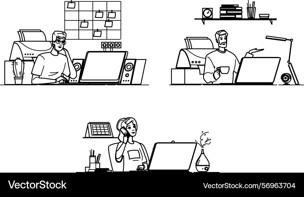 Monitor remote work setup Monitor remote work setup vector image