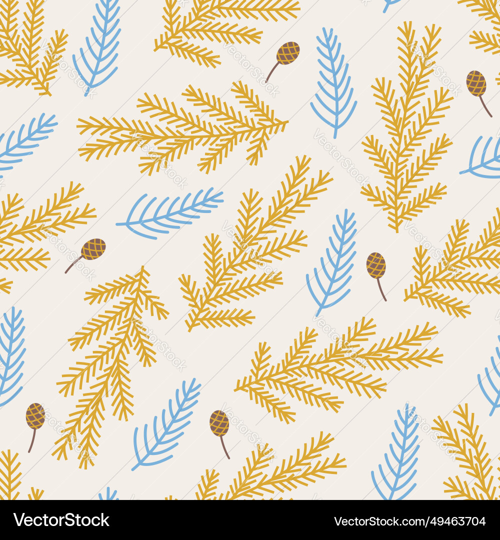 Seamless pattern with fir branch and pine cone vector image
