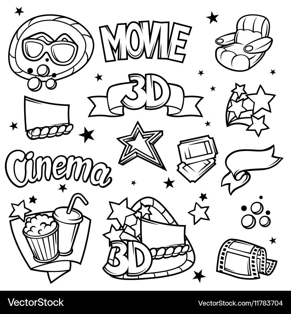 Set of 3d movie design elements and cinema objects Vector Image