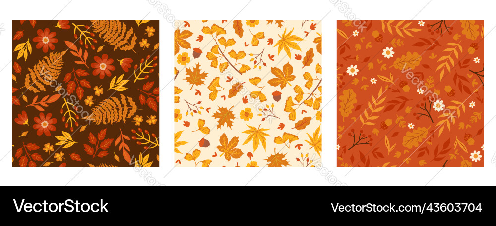 Set of autumn seamless patterns with leaves Set of autumn seamless patterns with leaves vector image