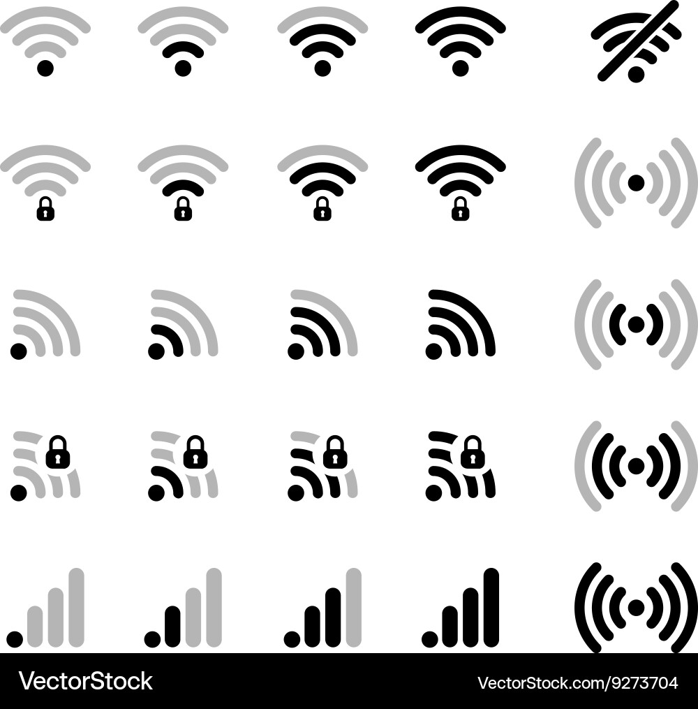 Set of different wifi connection black icons vector image