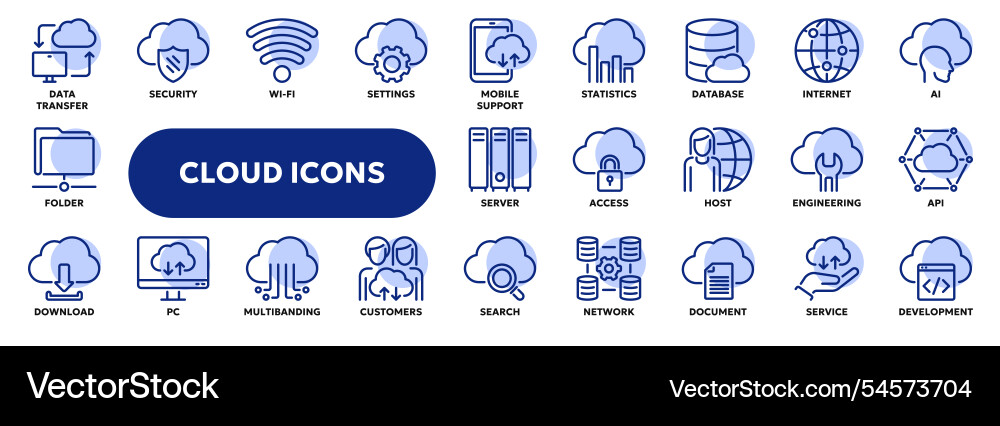 Set of line icons related to cloud computing Set of line icons related to cloud computing vector image