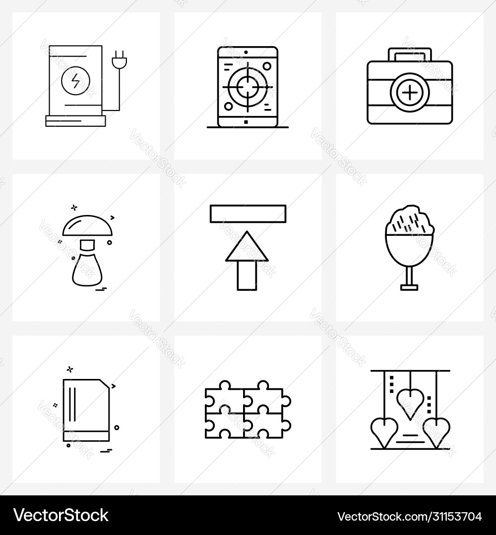 Simple set 9 line icons such as upload Vector Image