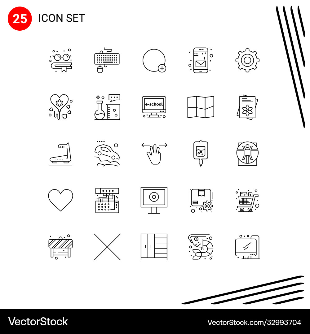 User interface pack 25 basic lines cogs Vector Image
