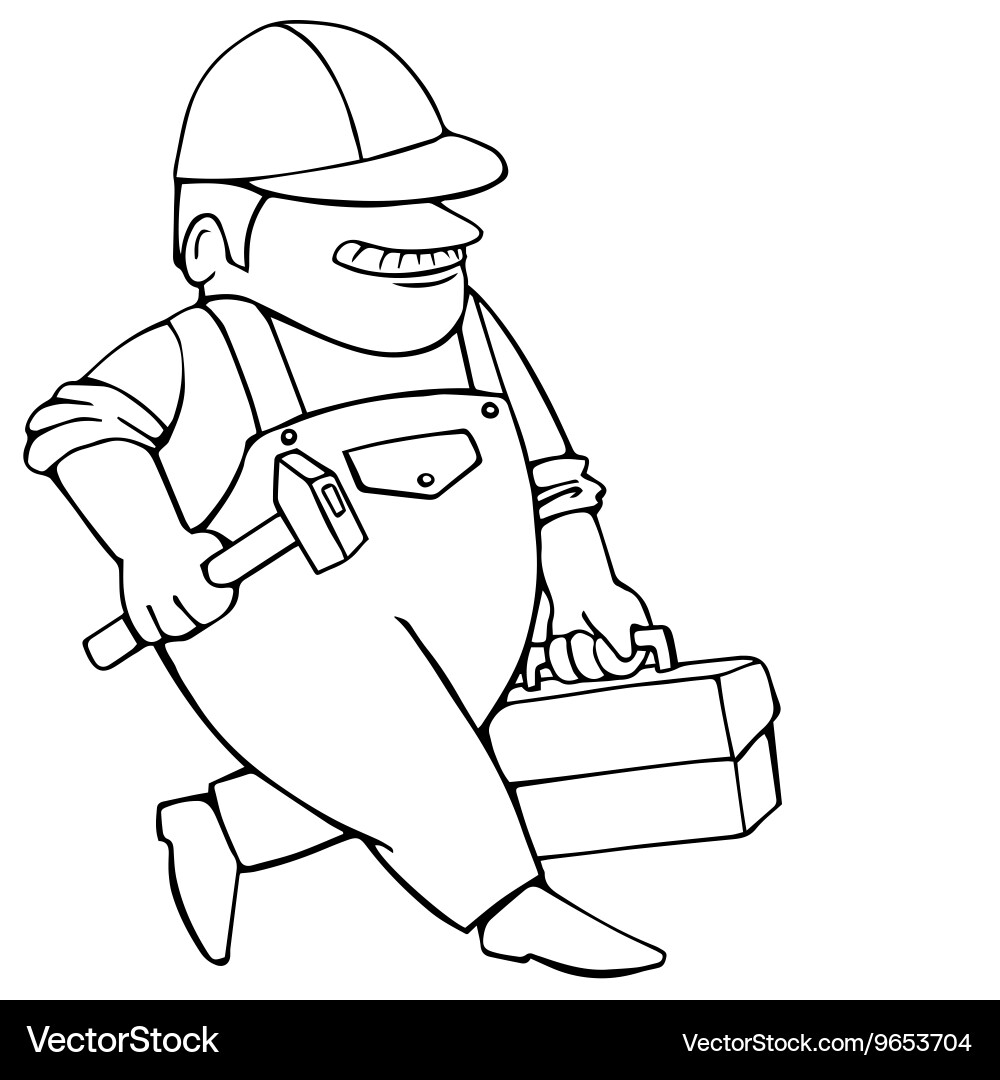 Worker in cap going with hammer and tool box Vector Image