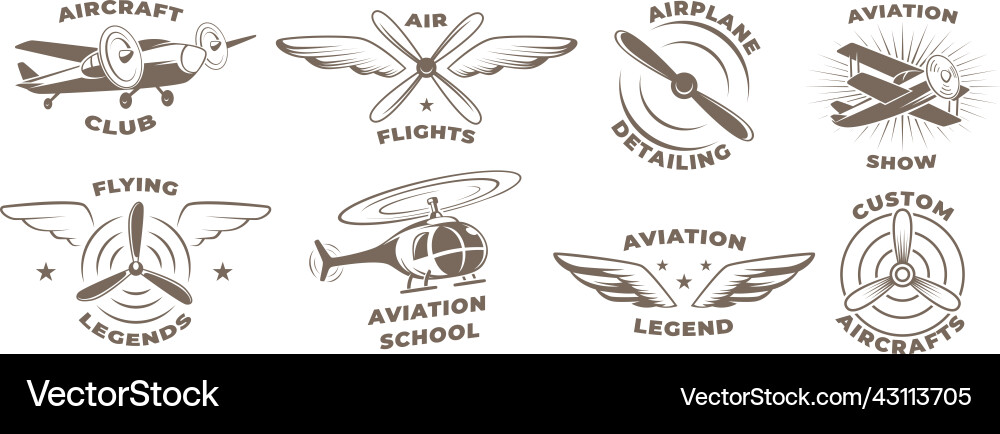 Airplanes badges aviators symbols propellers Airplanes badges aviators symbols propellers vector image