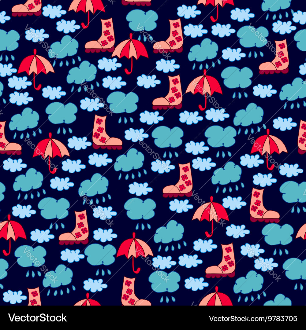Autumn seamless pattern with clouds raindrops vector image