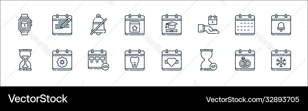 Calendar and date line icons linear set quality Calendar and date line icons linear set quality vector image