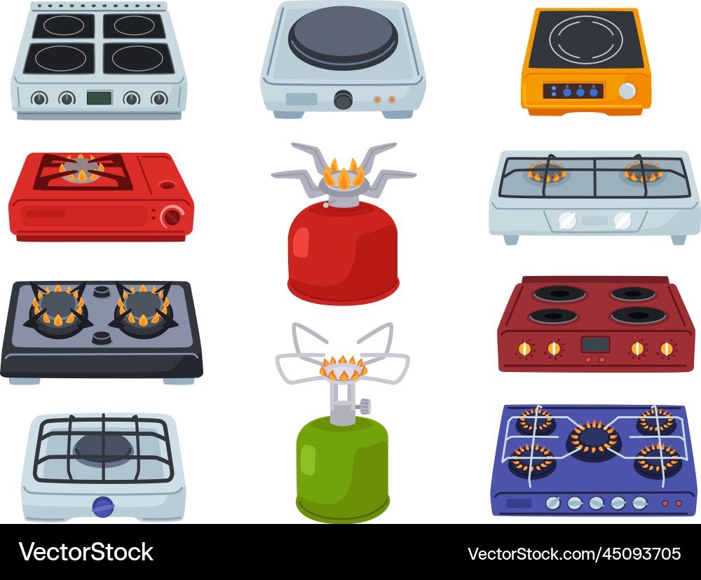 Cartoon stoves kitchen electric hob camping Cartoon stoves kitchen electric hob camping vector image