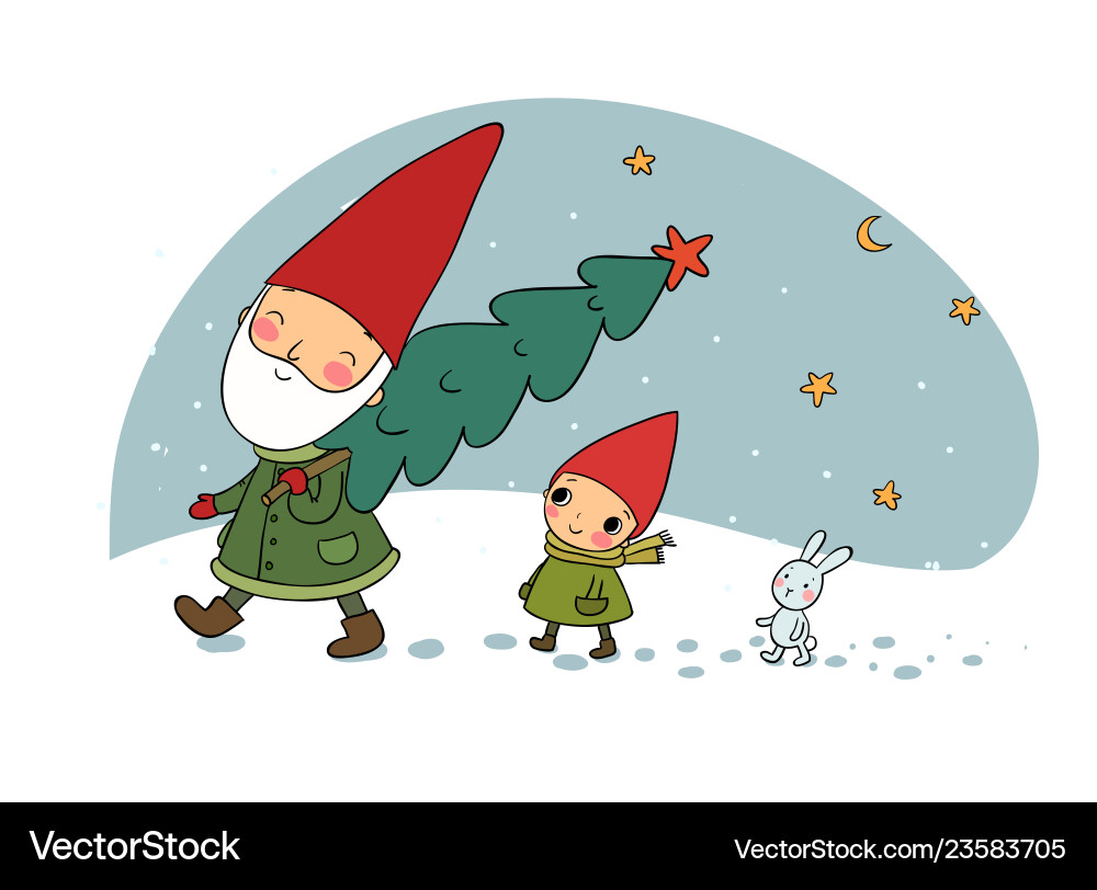 Cute cartoon gnomes christmas elves grandfather Cute cartoon gnomes christmas elves grandfather vector image