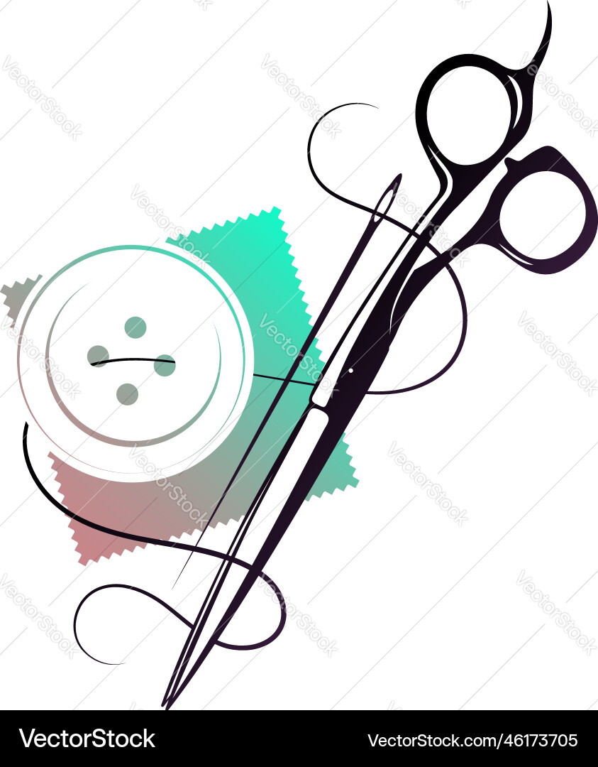 Needle and thread scissors a button design vector image