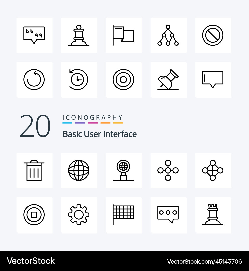 20 basic line icon pack like cog user network Vector Image