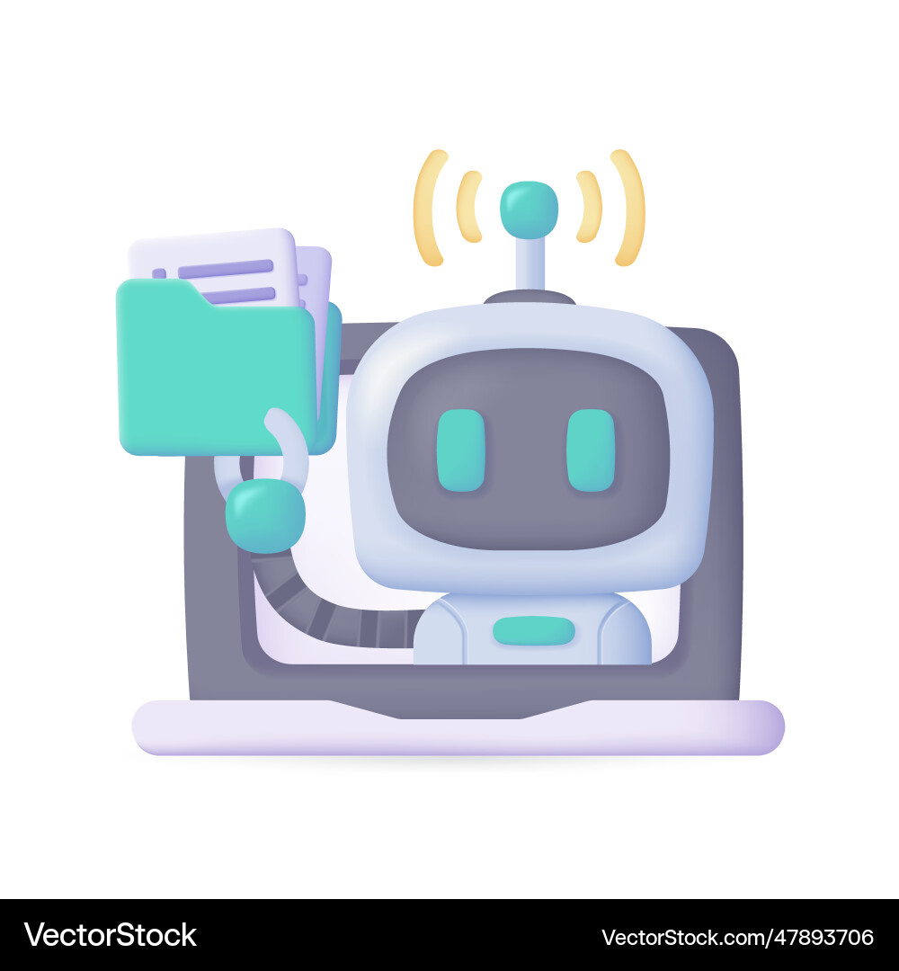 3d smart robot on computer to assist in human 3d smart robot on computer to assist in human vector image