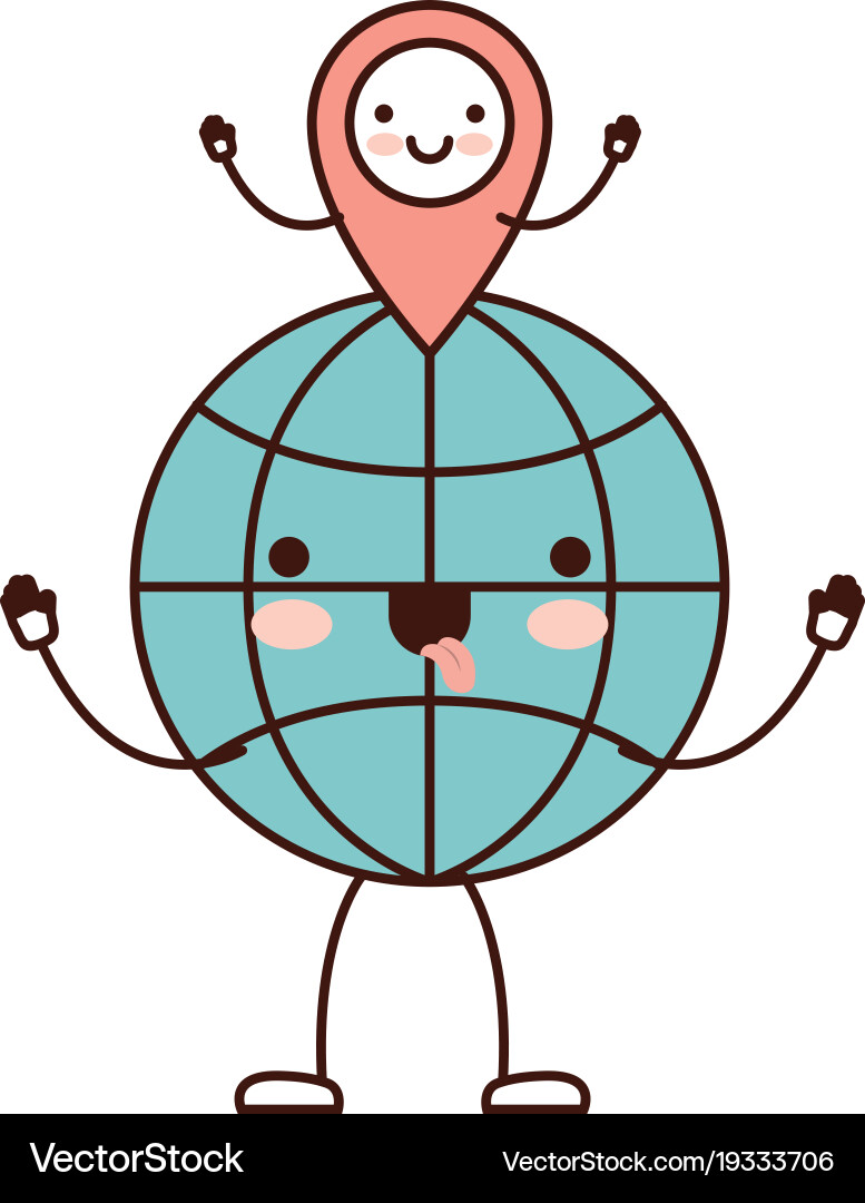 Animated kawaii world globe and map pointer Vector Image