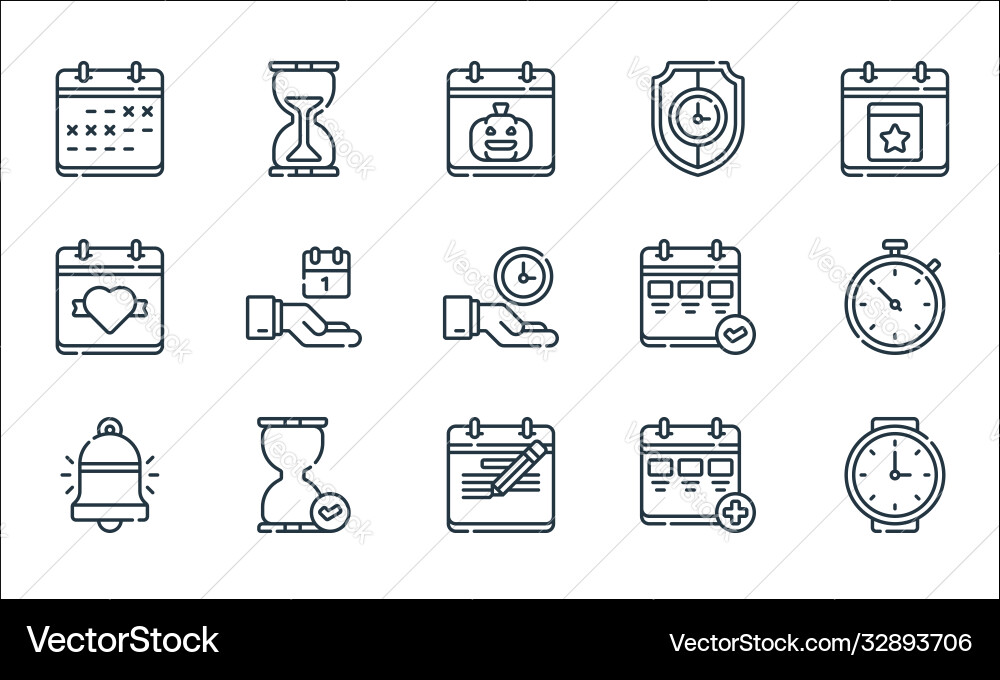Calendar and date line icons linear set quality vector image