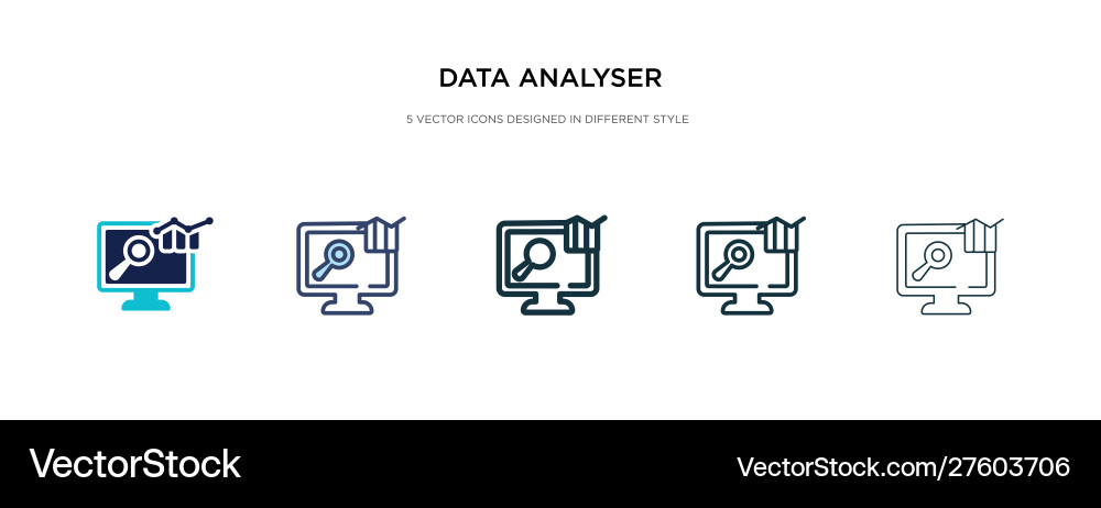 Data analyser icon in different style two Data analyser icon in different style two Vector Image
