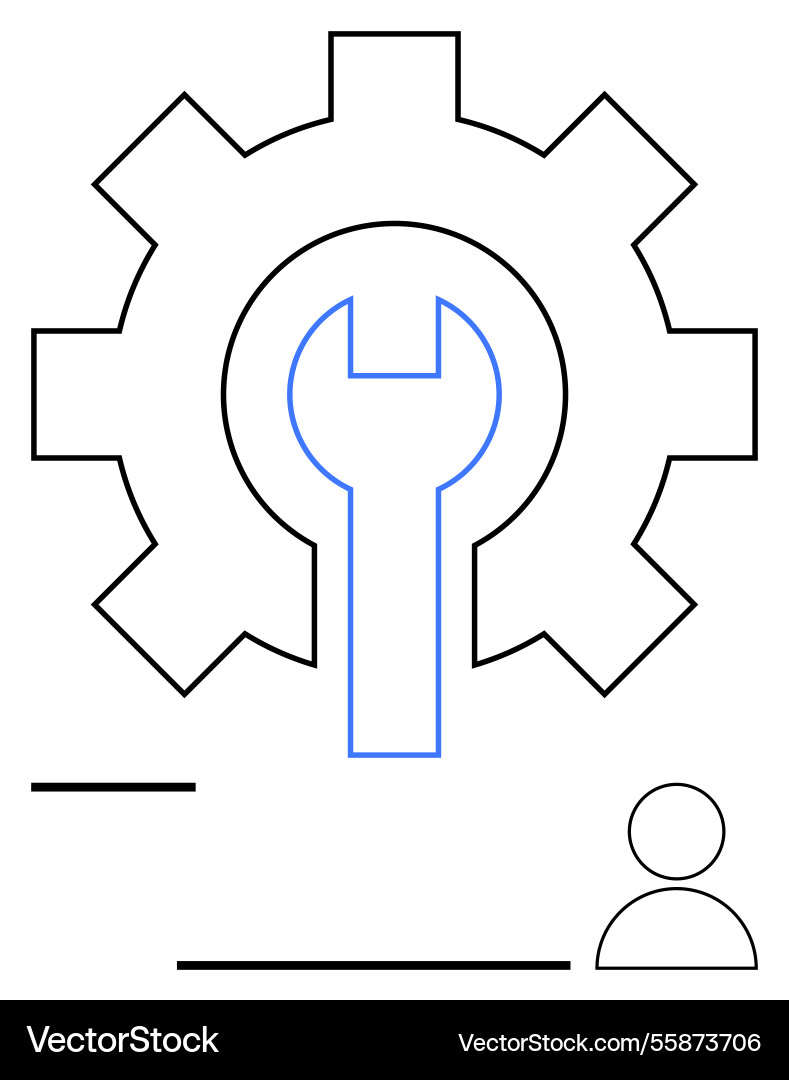 Gear and wrench representing system configuration Vector Image