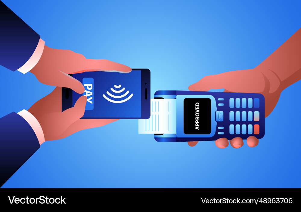 Man using nfc technology from his mobile phone Man using nfc technology from his mobile phone vector image