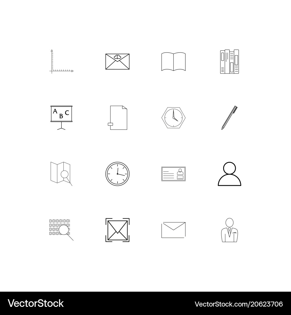 Office simple linear icons set outlined Vector Image