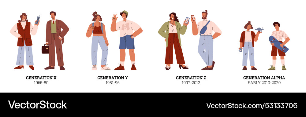 People generations set cartoon human Royalty Free Vector