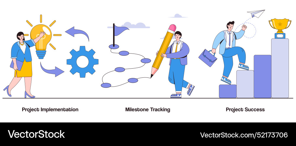 Project implementation milestone tracking Project implementation milestone tracking vector image