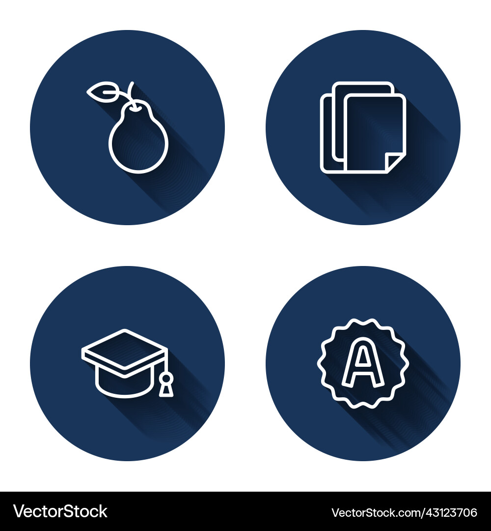 Set line pear file document graduation cap Set line pear file document graduation cap vector image