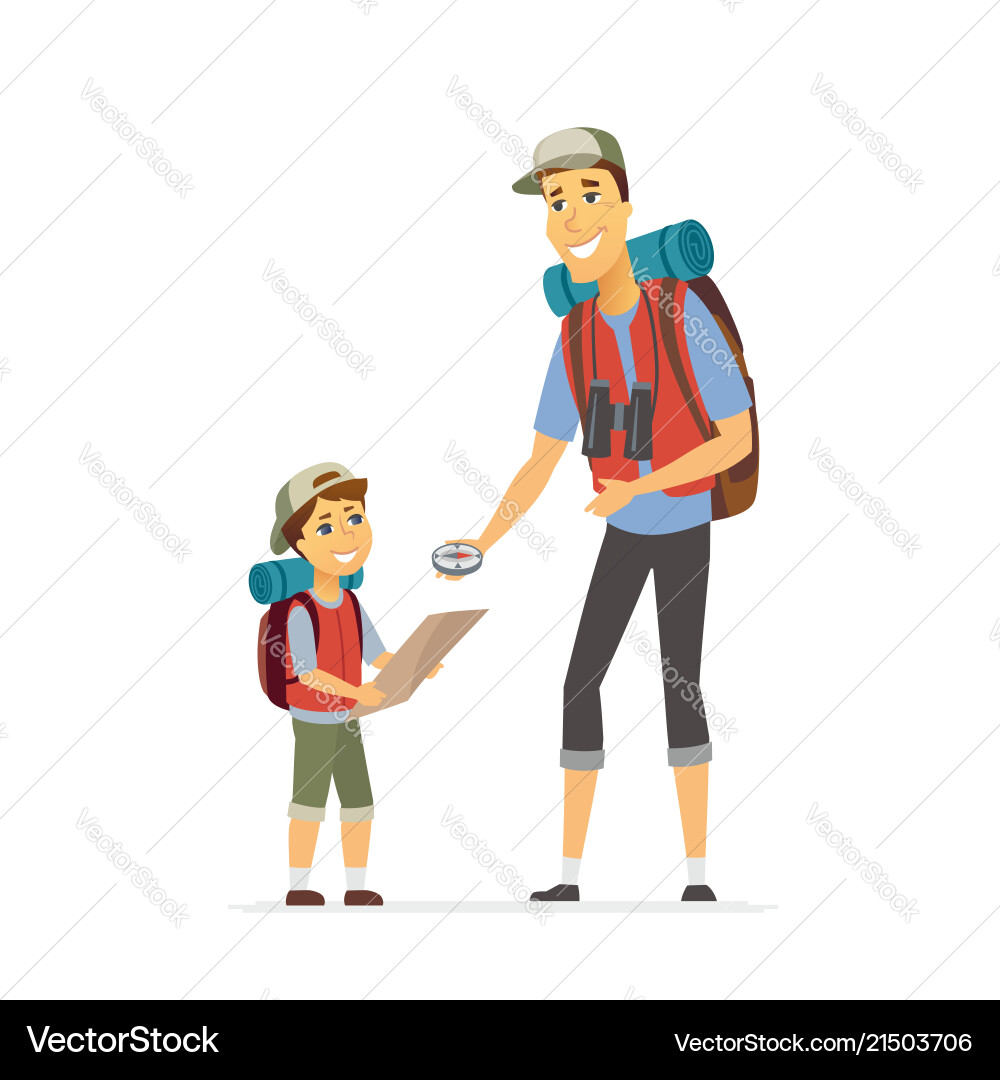 Vater und Sohn Camping Abenteuer Vektorbild
