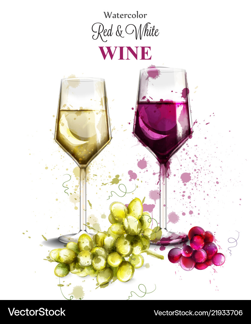Wine glasses watercolor vintage painted Wine glasses watercolor vintage painted vector image