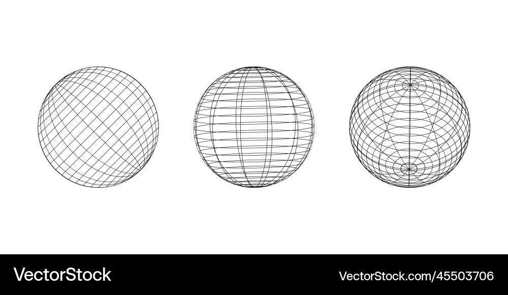 Wireframe spheres in different angles globe grid Wireframe spheres in different angles globe grid vector image