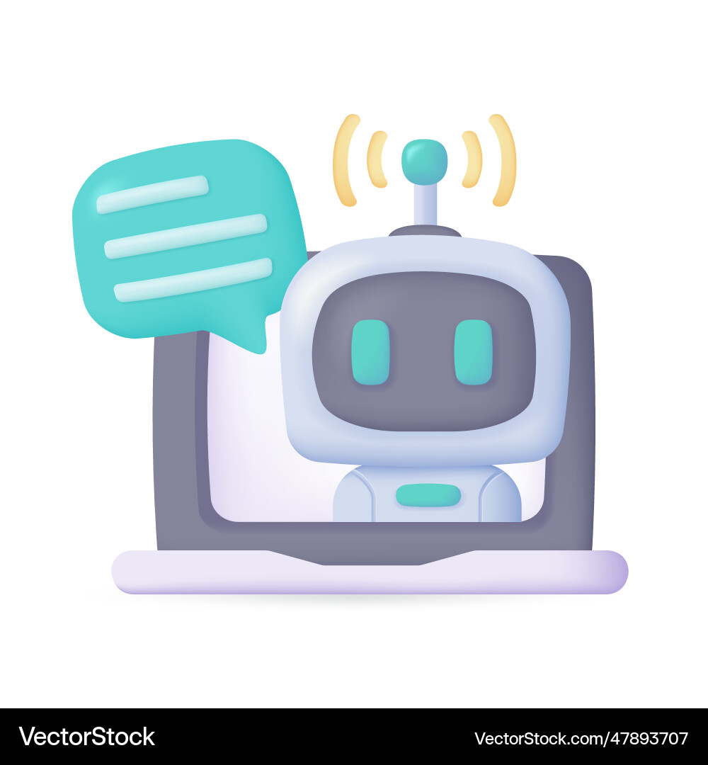 3d smart robot on computer to assist in human 3d smart robot on computer to assist in human vector image