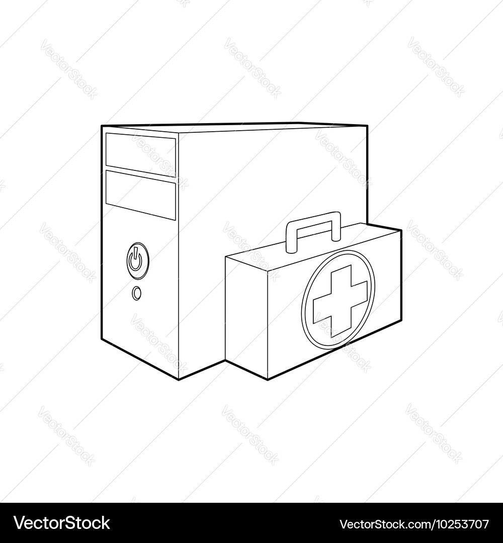 Computer system unit first aid icon outline style vector image