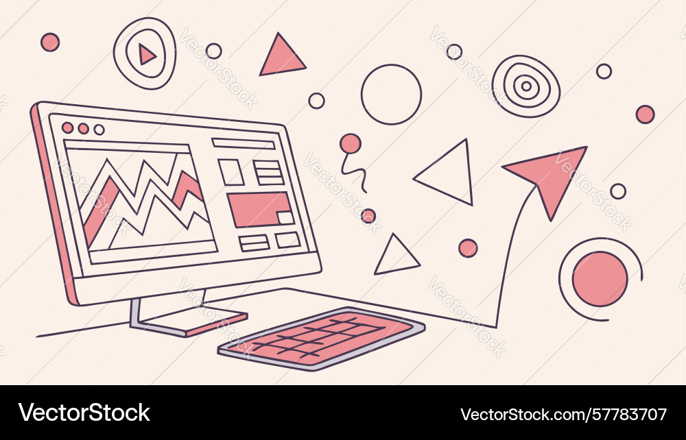 Data analysis on desktop charts graphs digital vector image