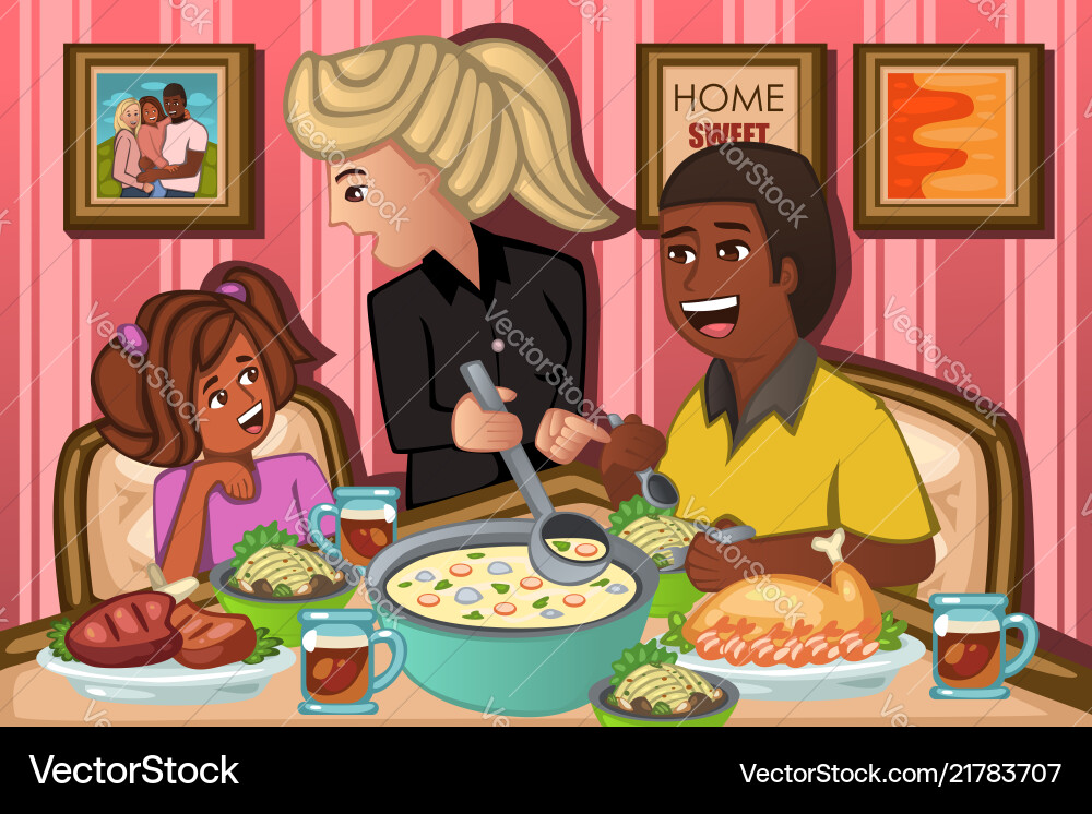 Family eating dinner together Family eating dinner together vector image