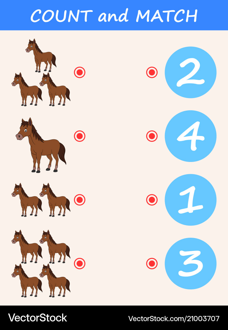 Horse Counting and Matching Game vector image