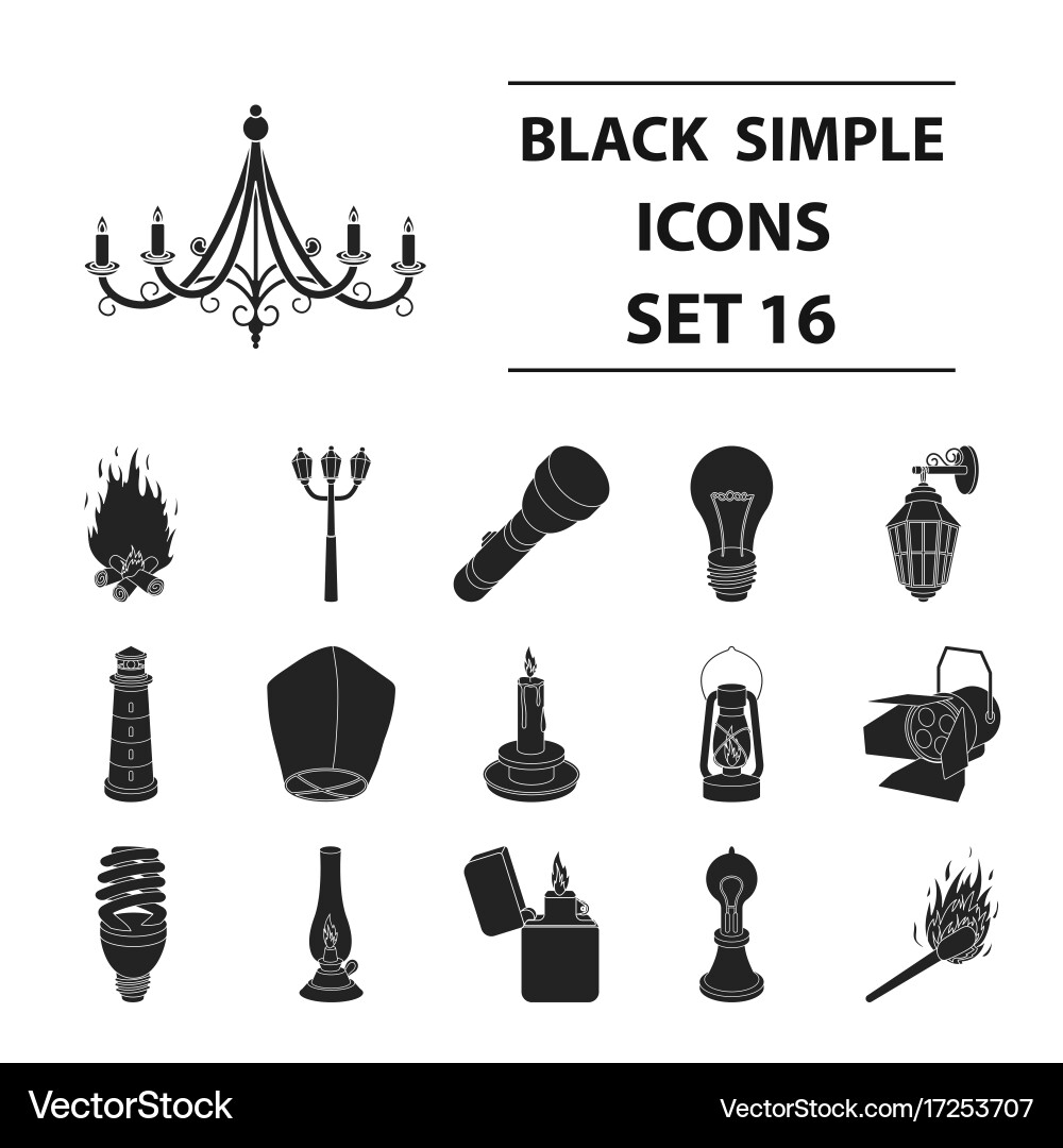 Light source set icons in black style big Vector Image