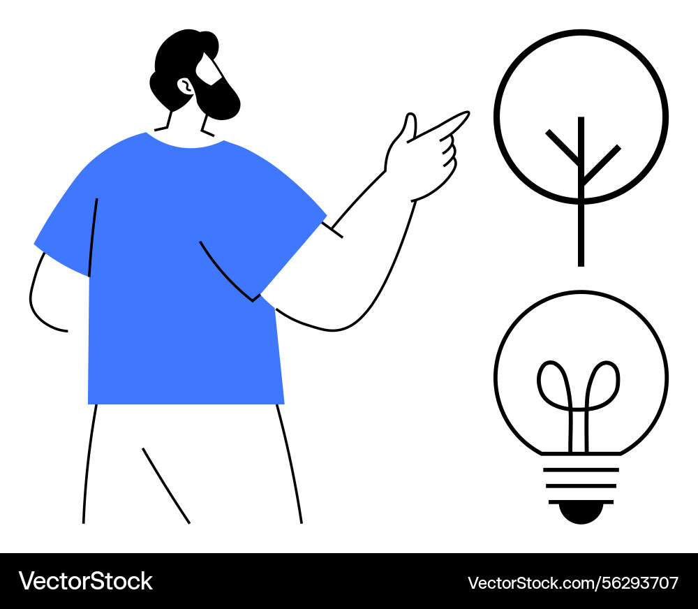 Man gesturing towards abstract tree and light bulb Man gesturing towards abstract tree and light bulb vector image