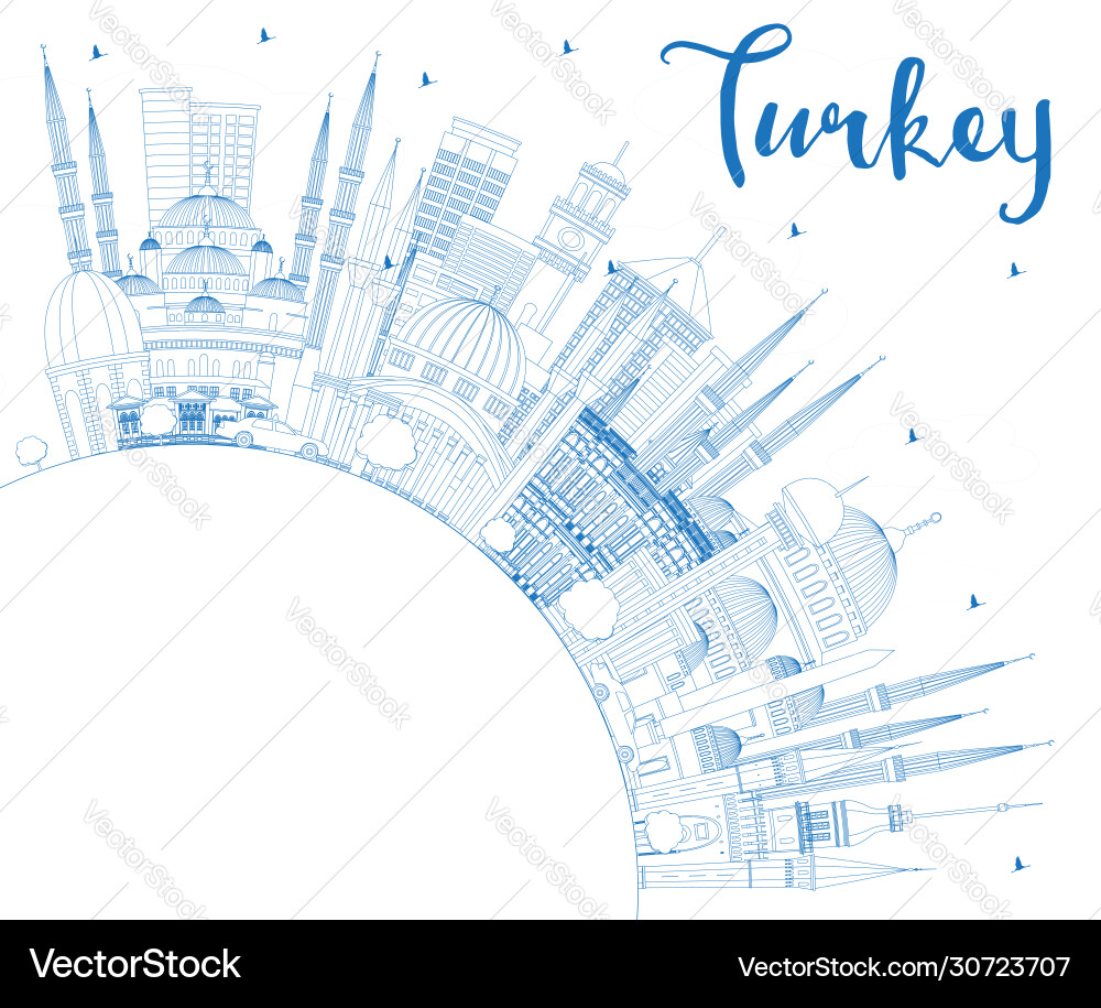 Outline turkey city skyline with blue buildings Outline turkey city skyline with blue buildings vector image